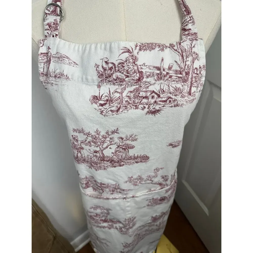 Williams Sanoma vintage-style apron red toile de jouy country life pattern adult